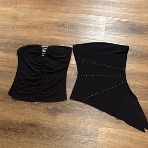 Tops Set of Two Strapless Tops Black with Diamond Accents
